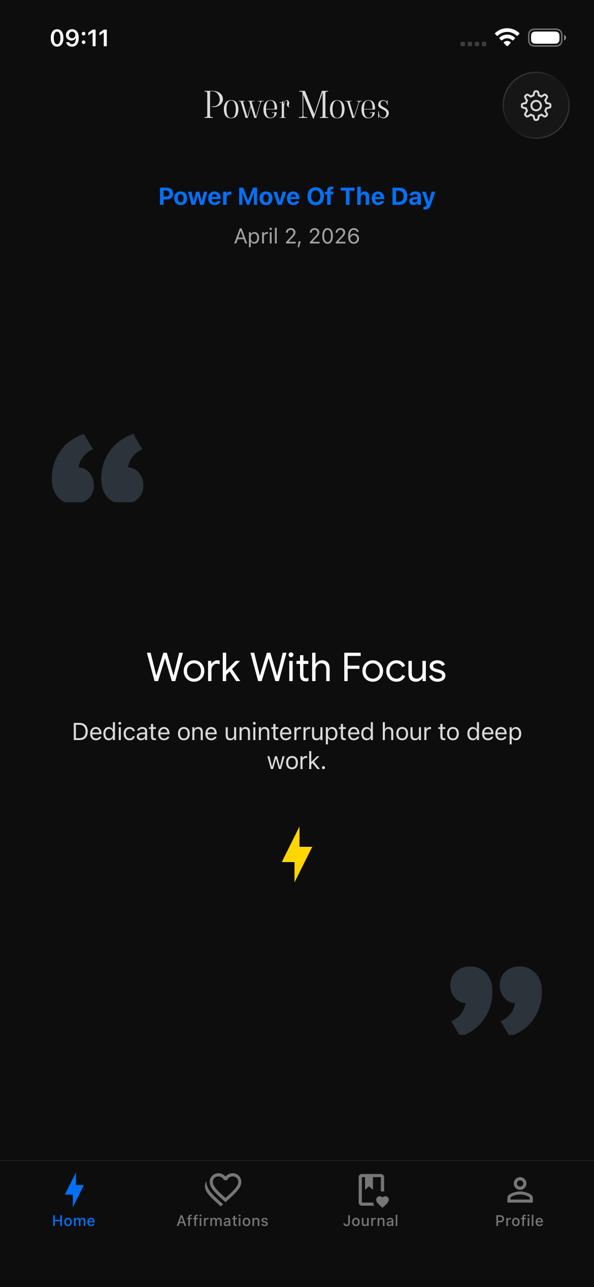 Power Moves home screen